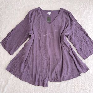 Avenue Women's Purple V-Neck Long Sleeve Tunic Top, Size 30/32